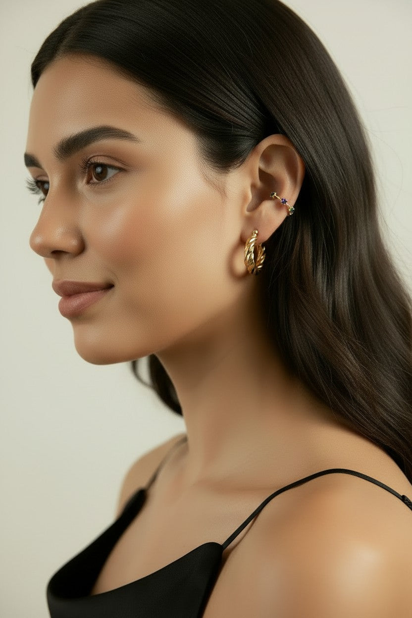 18k Gold Filled Italian-Style Twist Hoop Earrings | Latch Closure