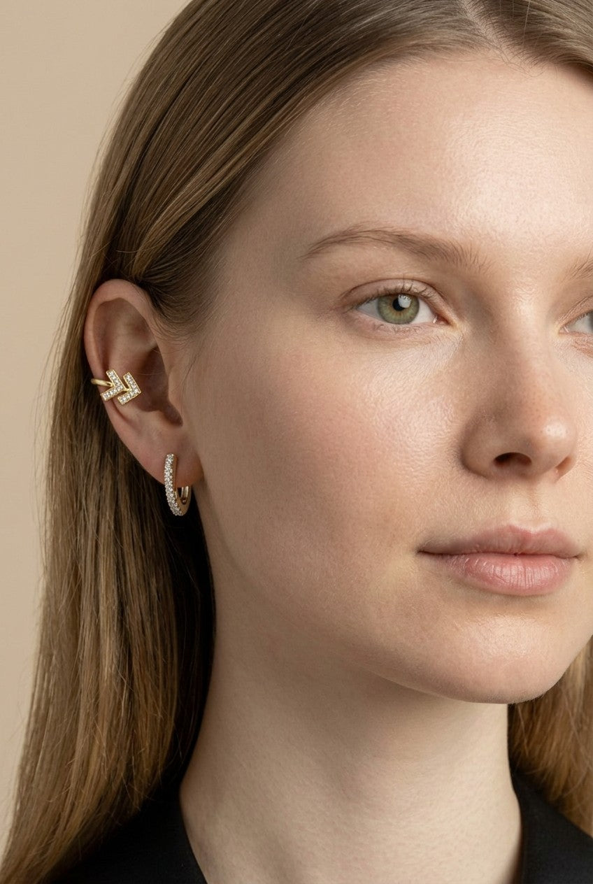 18k Gold Filled Arrow Chevron CZ Ear Cuff | Refined Everyday Sparkle