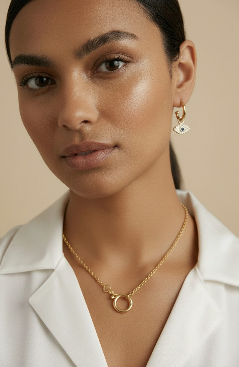 18k Gold Filled Evil Eye Hoop Earrings | Minimalist Protection Jewelry