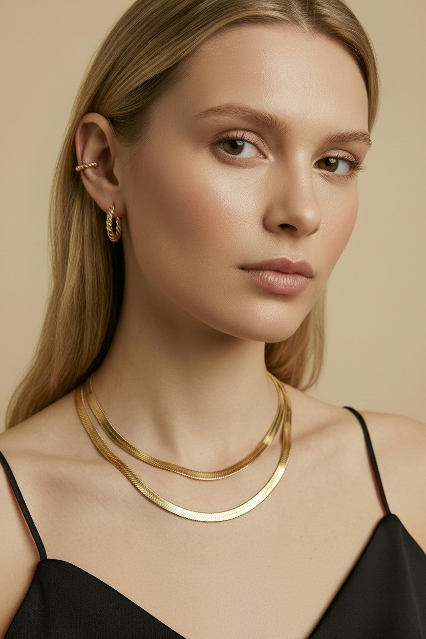 18k Gold Filled 6mm Herringbone Chain Necklace | Classic Fashion Statement