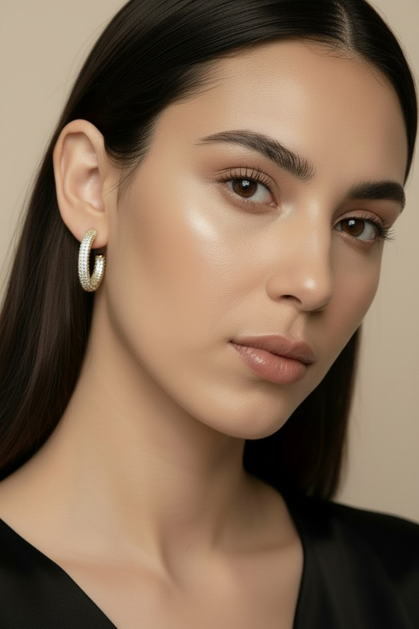 ✨ Iced C-Hoop Earrings — Full Micro CZ Coverage. Three Sizes. Two Metals. One Continuous Sparkle.