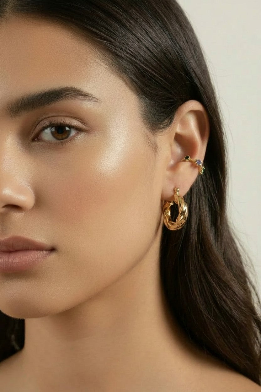 18k Gold Filled Italian-Style Twist Hoop Earrings | Latch Closure