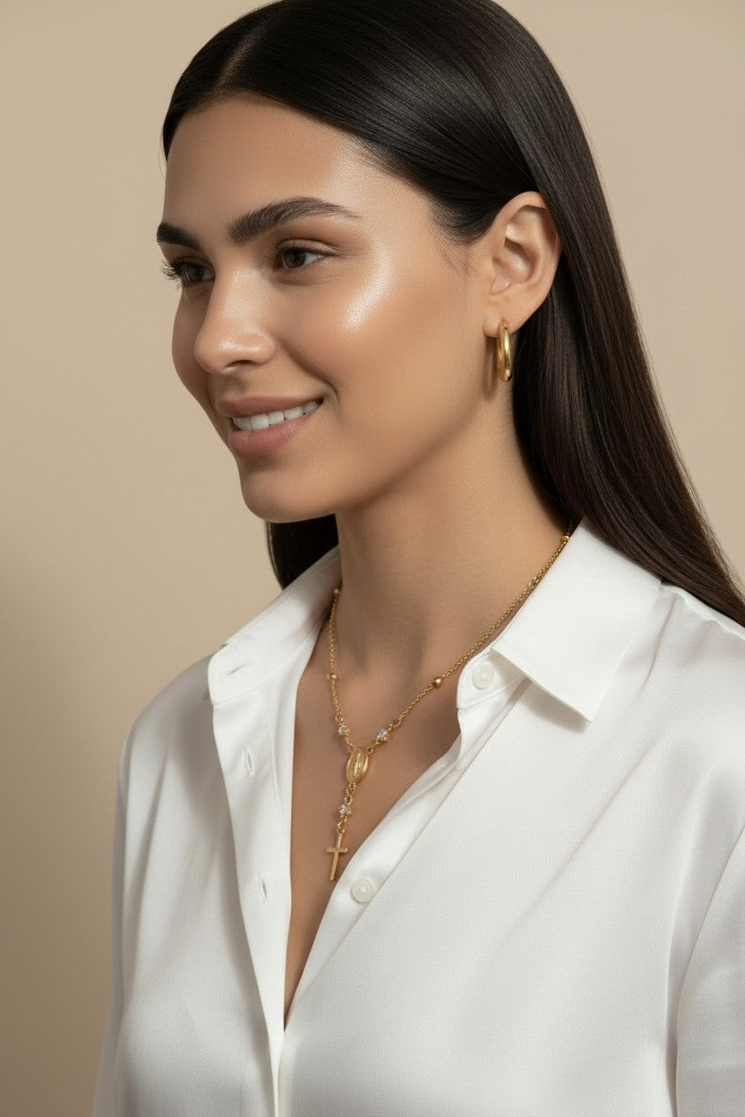 18k Gold Filled Our Lady of Graces Rosary Necklace | Faith, Elegantly Worn