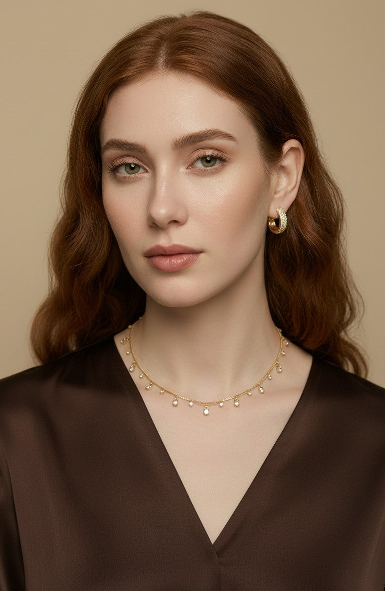 ✨ 18k Gold Filled Alternating CZ Station Necklace — Fixed Sparkle. Dangling Sparkle. The Most Animated Necklace at the Collarbone