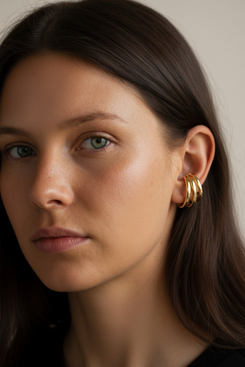 18k Gold Filled Three-Line Ear Cuff | No Piercing Required