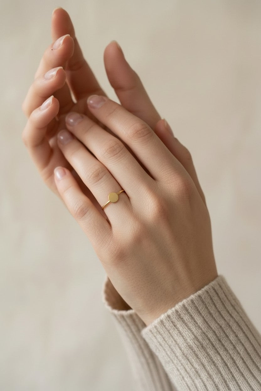 18k Gold Filled Slim Flat Disc Ring | Minimalist Everyday Charm