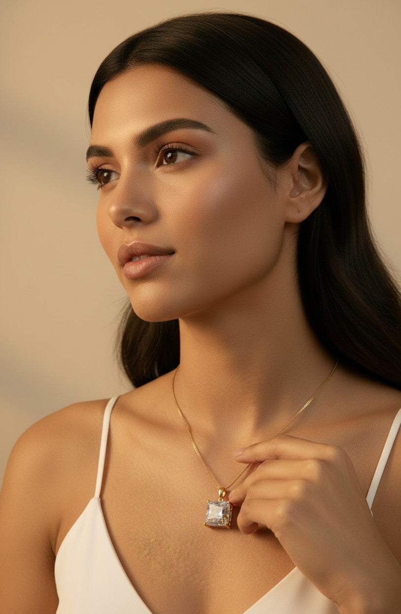 18k Gold Filled Oversized Princess Cut CZ Necklace | Diamond-Like Brilliance