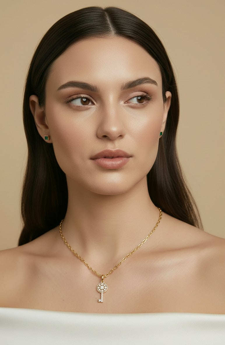 🗝️ 18k Gold Filled Pavé CZ Key Charm — Unlock What's Next. In Continuous Crystal Light.