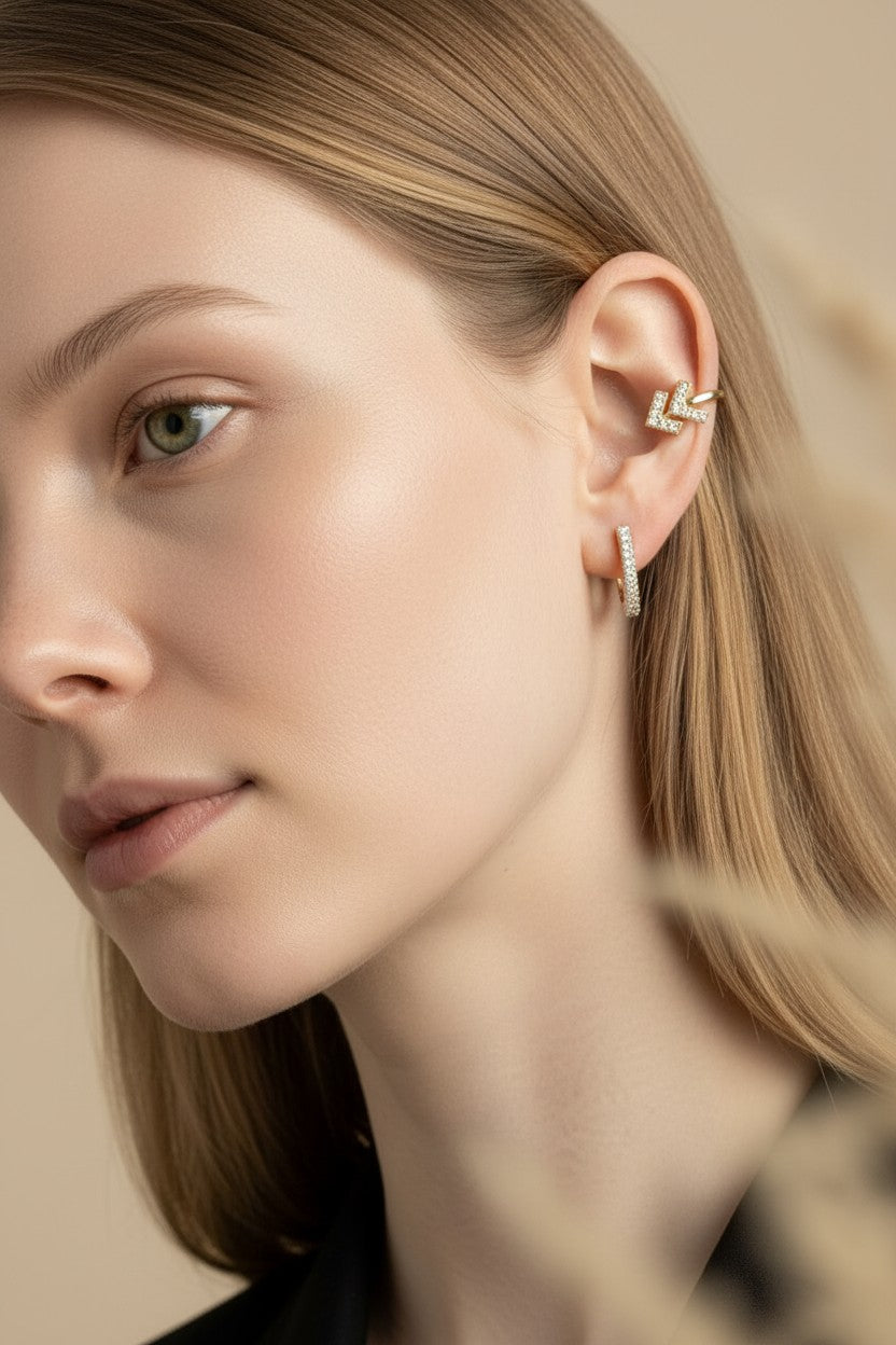 18k Gold Filled Arrow Chevron CZ Ear Cuff | Refined Everyday Sparkle