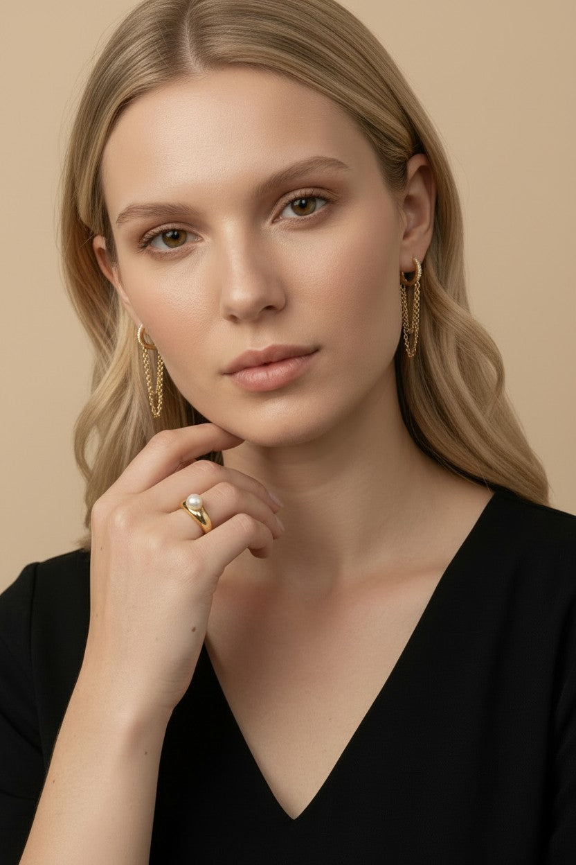 18k Gold Filled Solitaire Pearl Ring