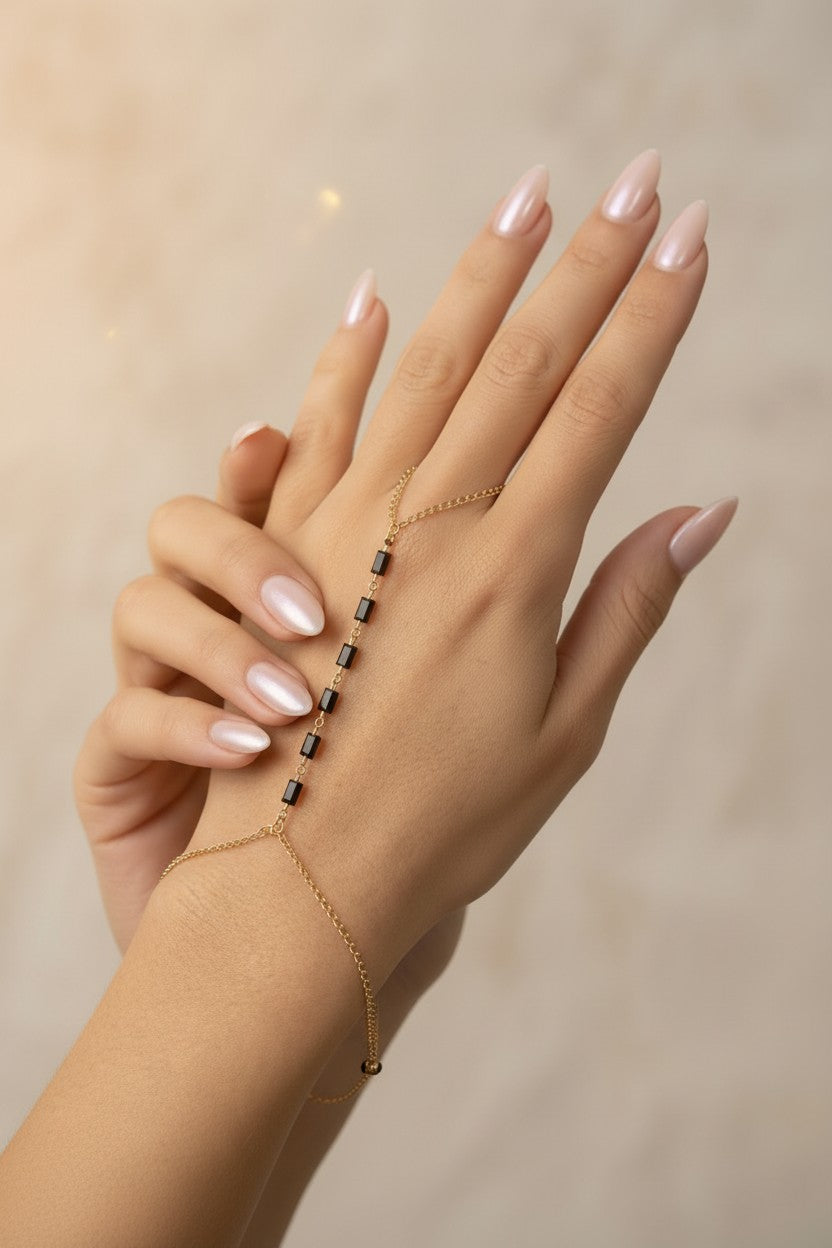 18k Gold Filled Black Crystal Hand Chain | Bold Statement Style