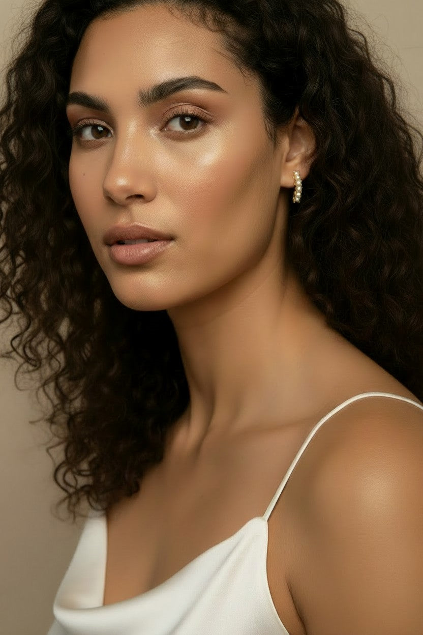 🤍 18k Gold Filled Pearl Row Curved Stud Earrings — A Line of Pearls. The Softest Statement