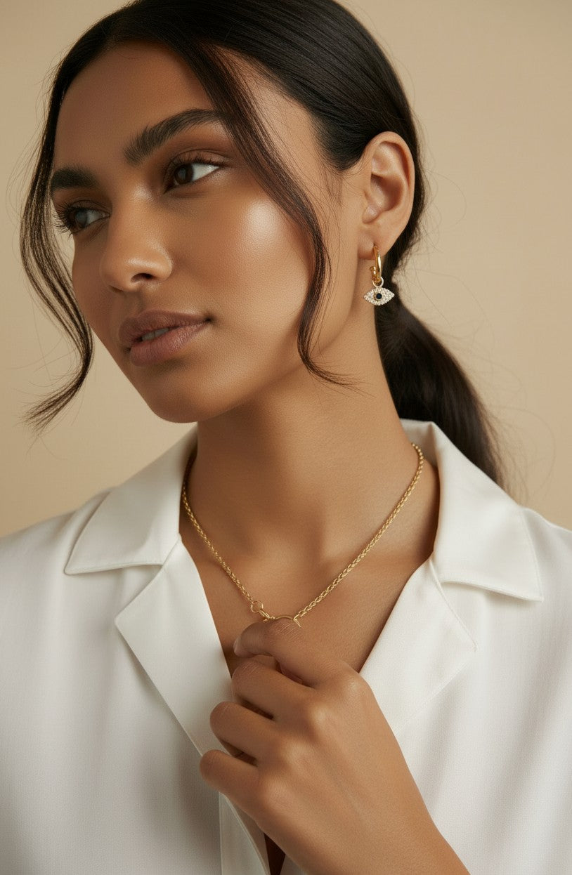 18k Gold Filled Evil Eye Hoop Earrings | Minimalist Protection Jewelry