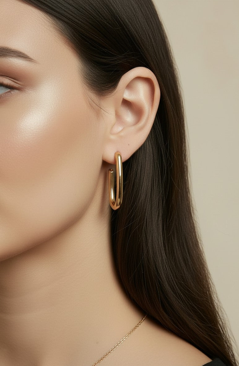 18k Gold Filled J Hoop Earrings | Modern Elegance, Effortless Allure