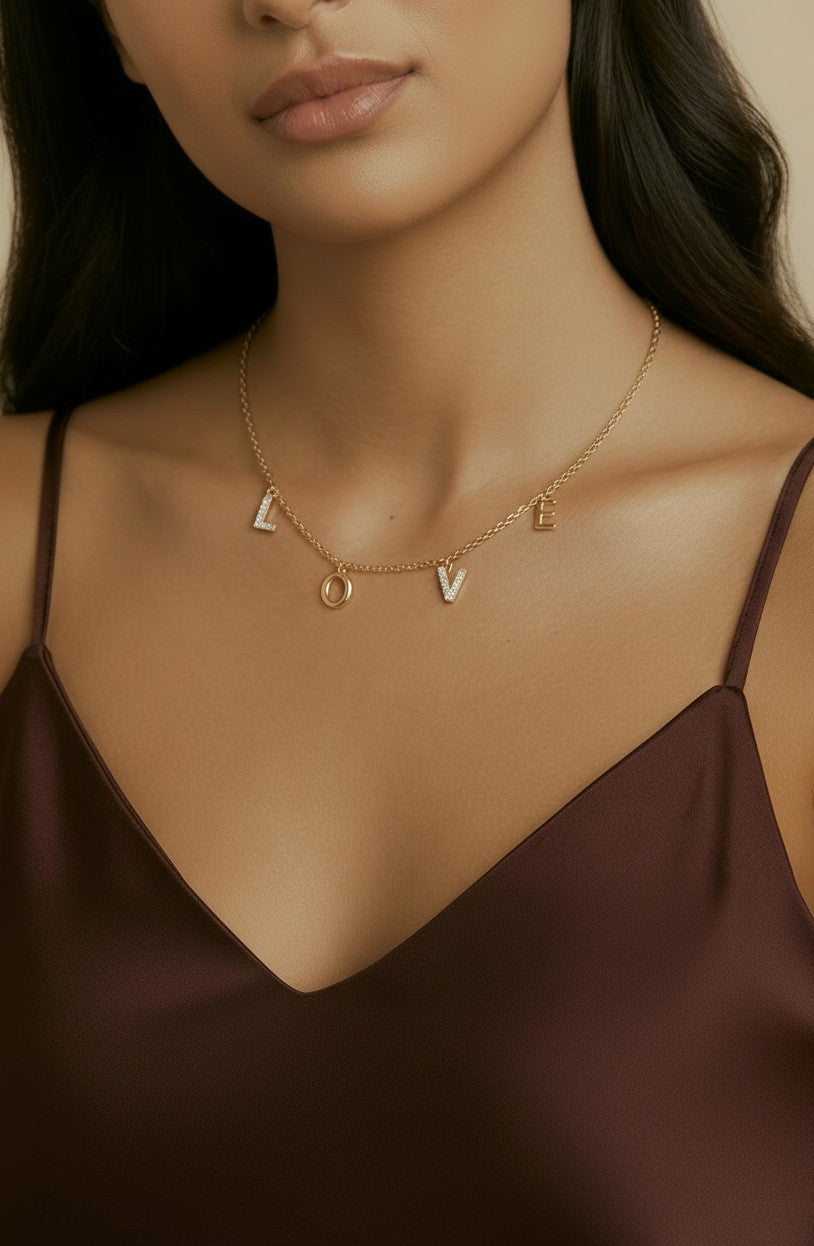 ✨18k Gold Filled Dainty Love Letters Necklace | Delicate 1.3mm Link Chain