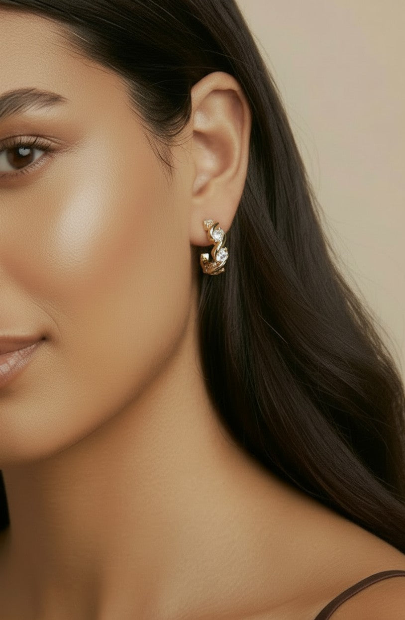 ✨ 18k Gold Filled Tension-Set CZ C-Hoop Earrings — The Stone That Floats. The Setting That Disappears.