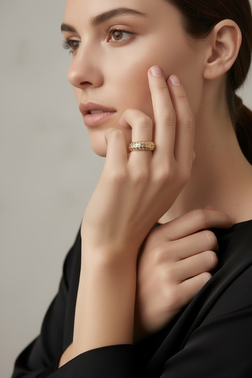 18k Gold Filled Domed Pavé CZ Ring | Bold Sparkle Statement