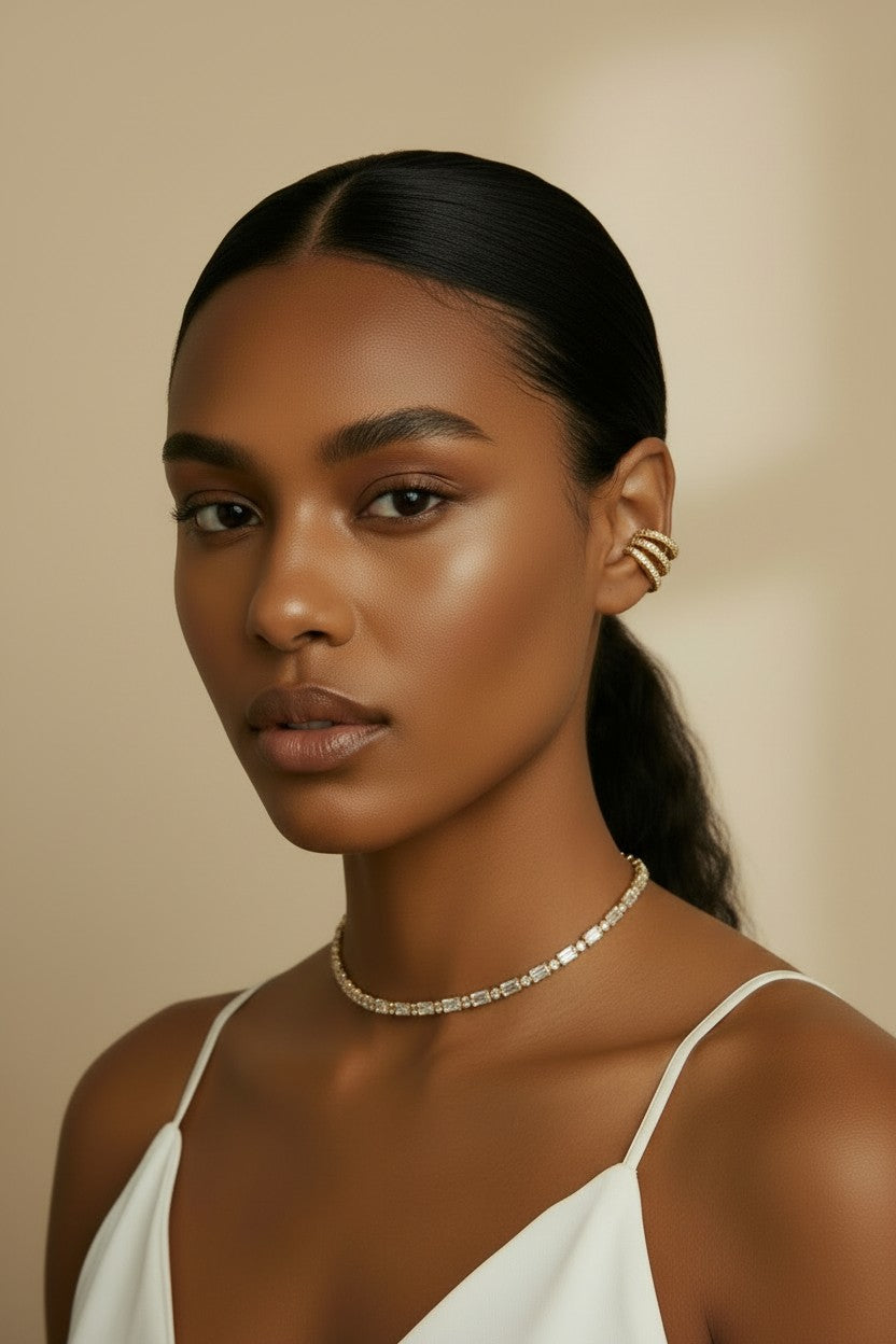 18k Gold Filled Round & Baguette CZ Choker Necklace | Dazzling Statement Style