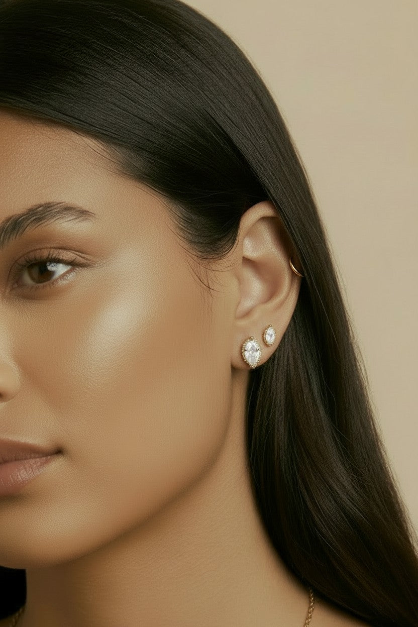 18k Gold Filled Vintage Marquise CZ Stackable Earrings | Elegant Ear Stacking Essential