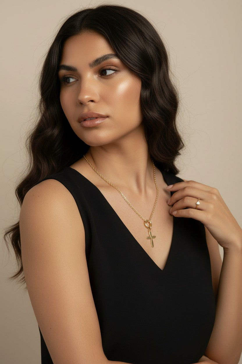 18k Gold Filled Rounded Polished Cross Pendant | Contemporary Faith