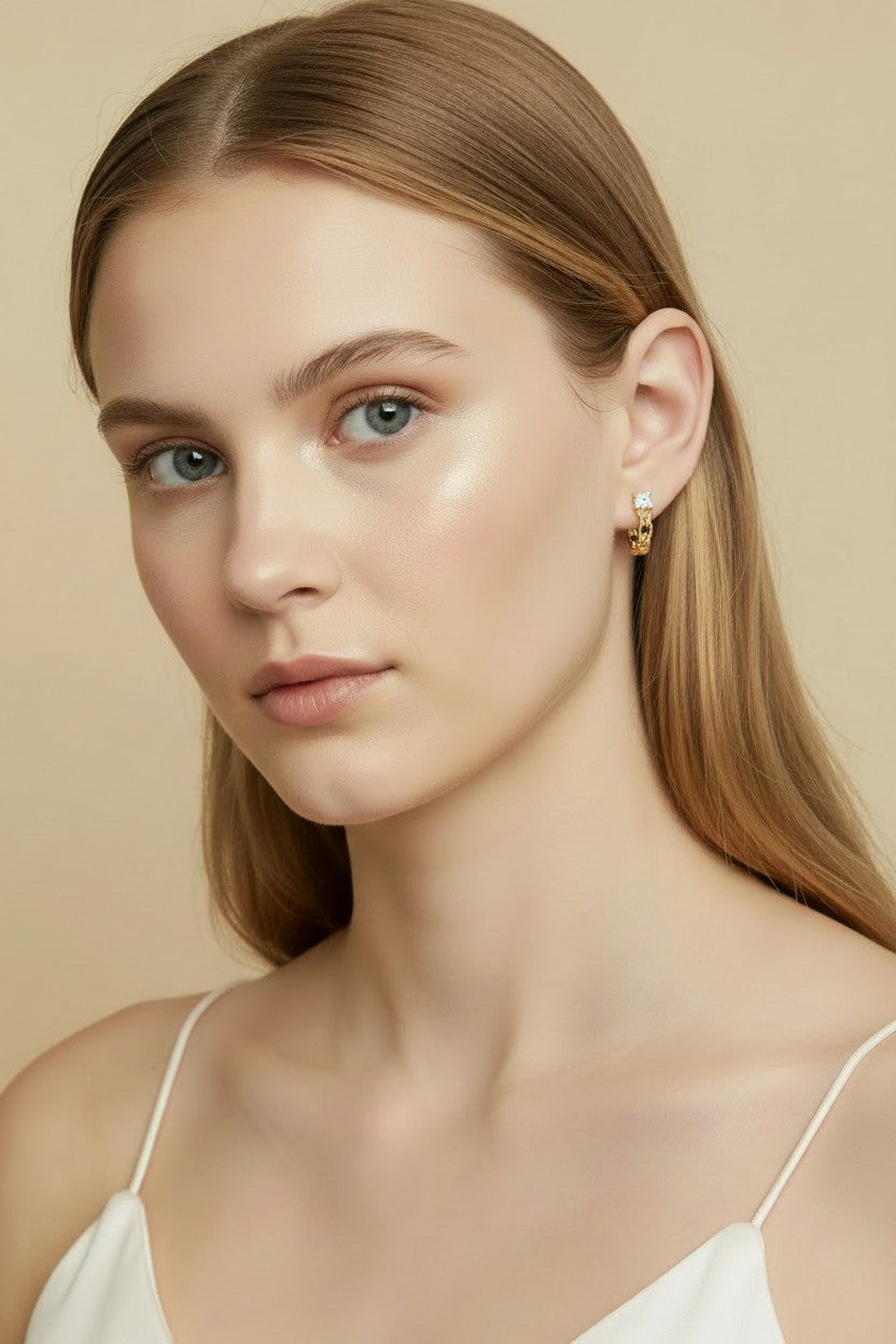 💎 18k Gold Filled Princess Cut CZ C-Hoop Earrings — One Square Stone. The Whole Hoop's Focal Point.