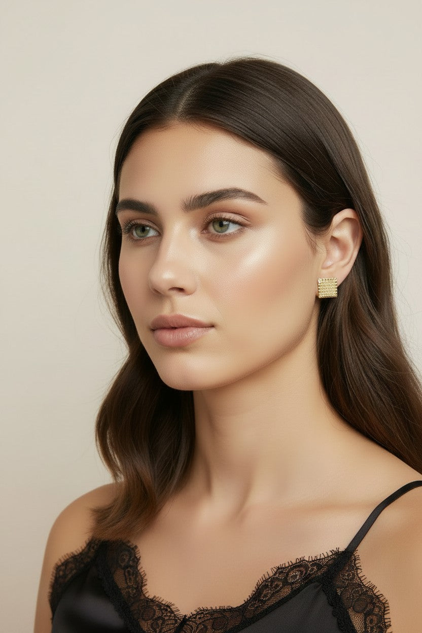 ✨ 18k Gold Filled Geometric Square Stud Earrings — A Pattern Worth Looking Closer For.