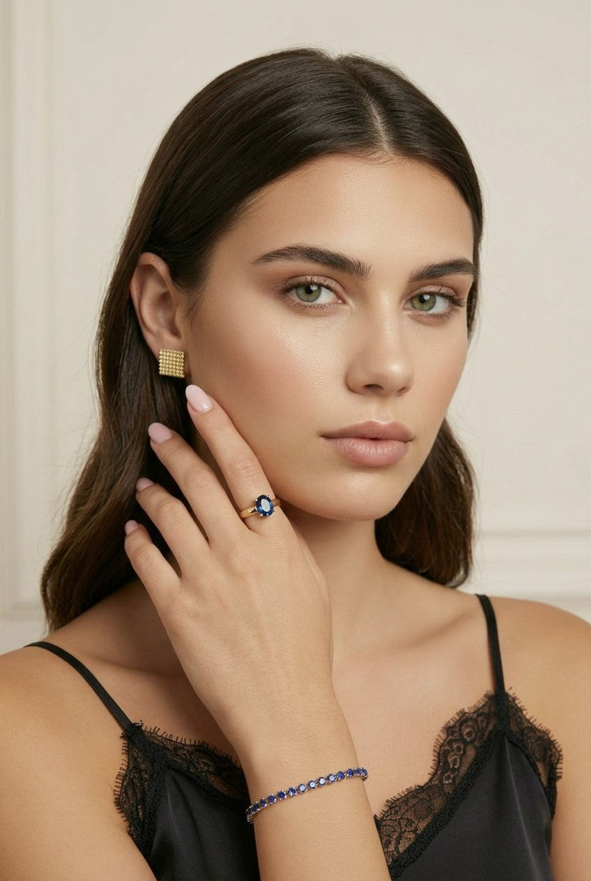 18k Gold Filled Royal Blue Solitaire Ring | Regal Elegance