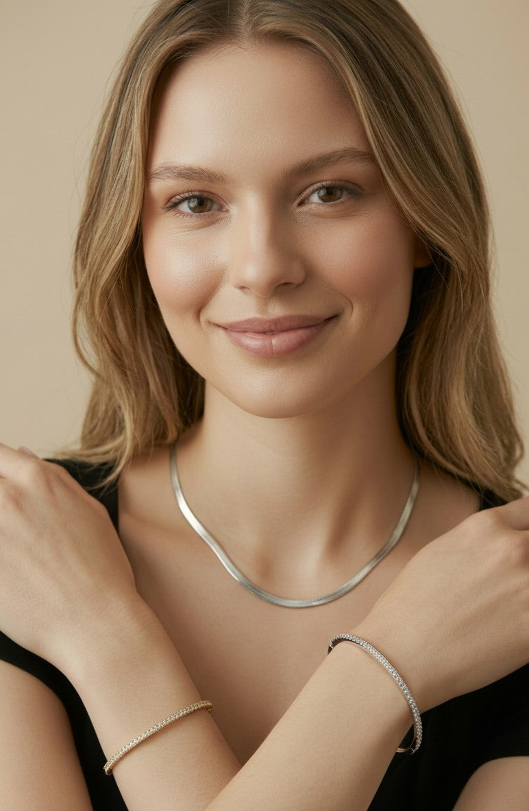 18k Gold Filled Thin Line CZ Bangle Bracelet | Secure Lock, Subtle Sparkle
