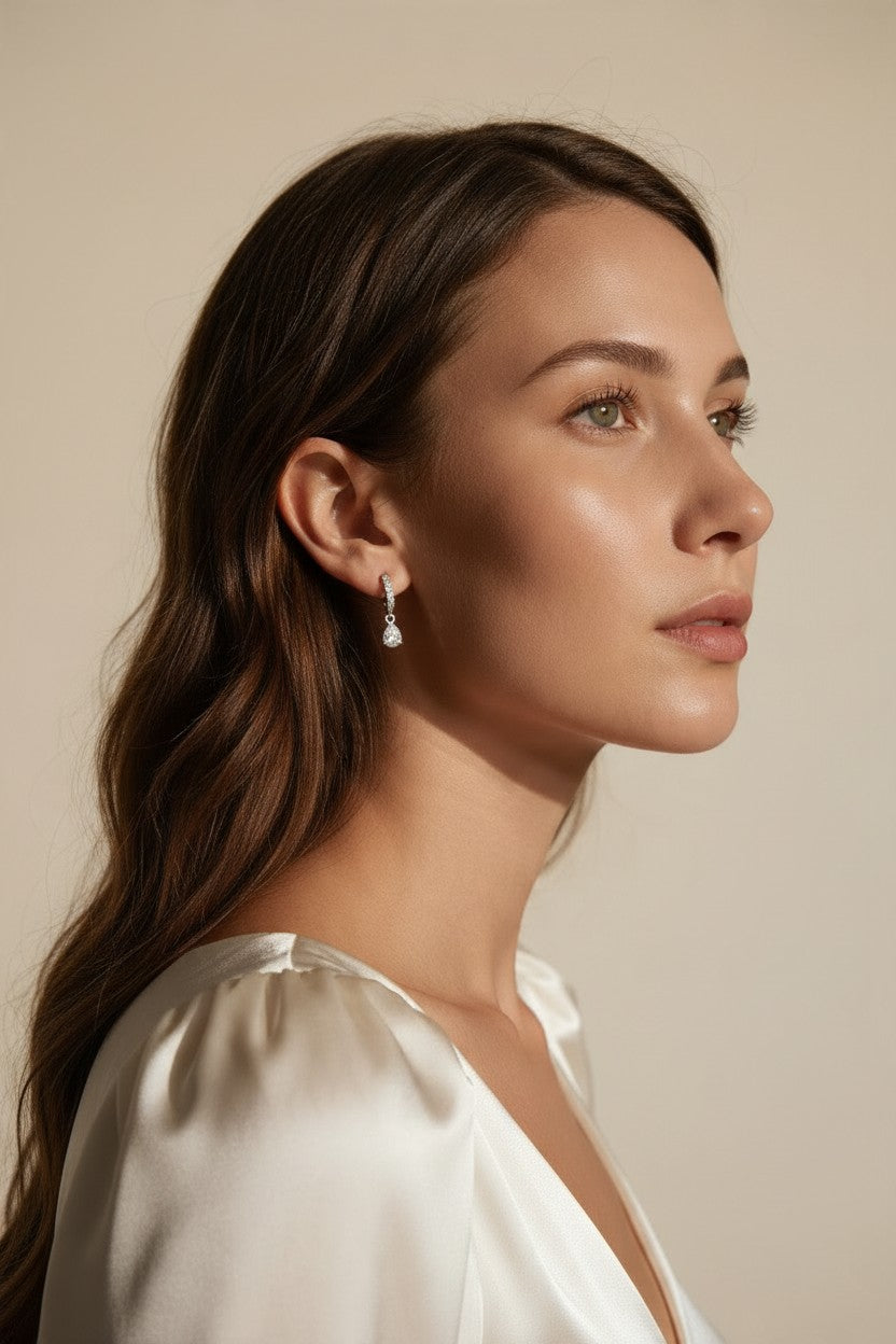 Silver Filled CZ Drop Hoop Earrings