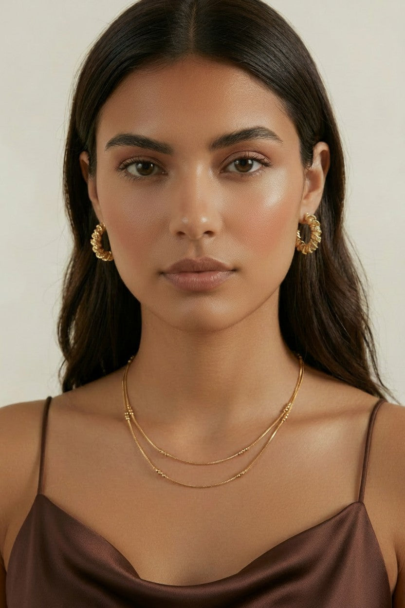 18k Gold Filled Bead Detailed Box Chain Necklace | Delicate Elegance