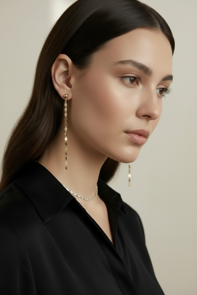 Chain Drop Earrings - Long Dangle Statement Earrings for Women