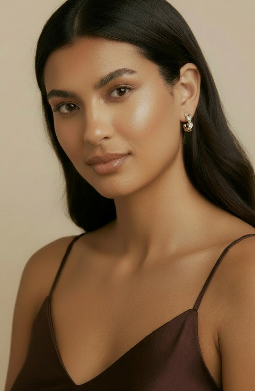 ✨ 18k Gold Filled Tension-Set CZ C-Hoop Earrings — The Stone That Floats. The Setting That Disappears.
