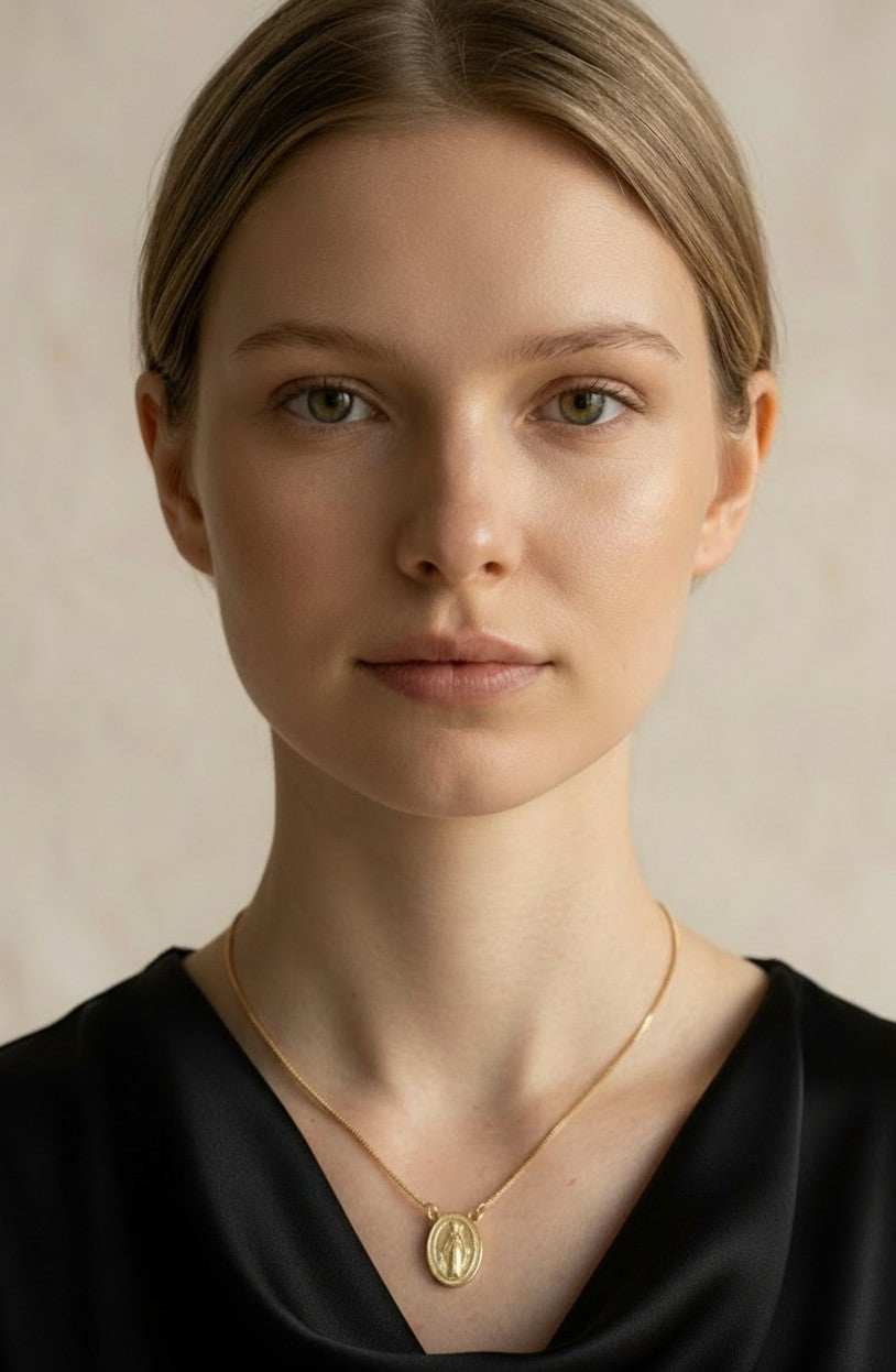 🙏 18k Gold Filled Lady of Grace Double-Sided Medal Necklace — Both Sides of Devotion. A Complete Marian Necklace.