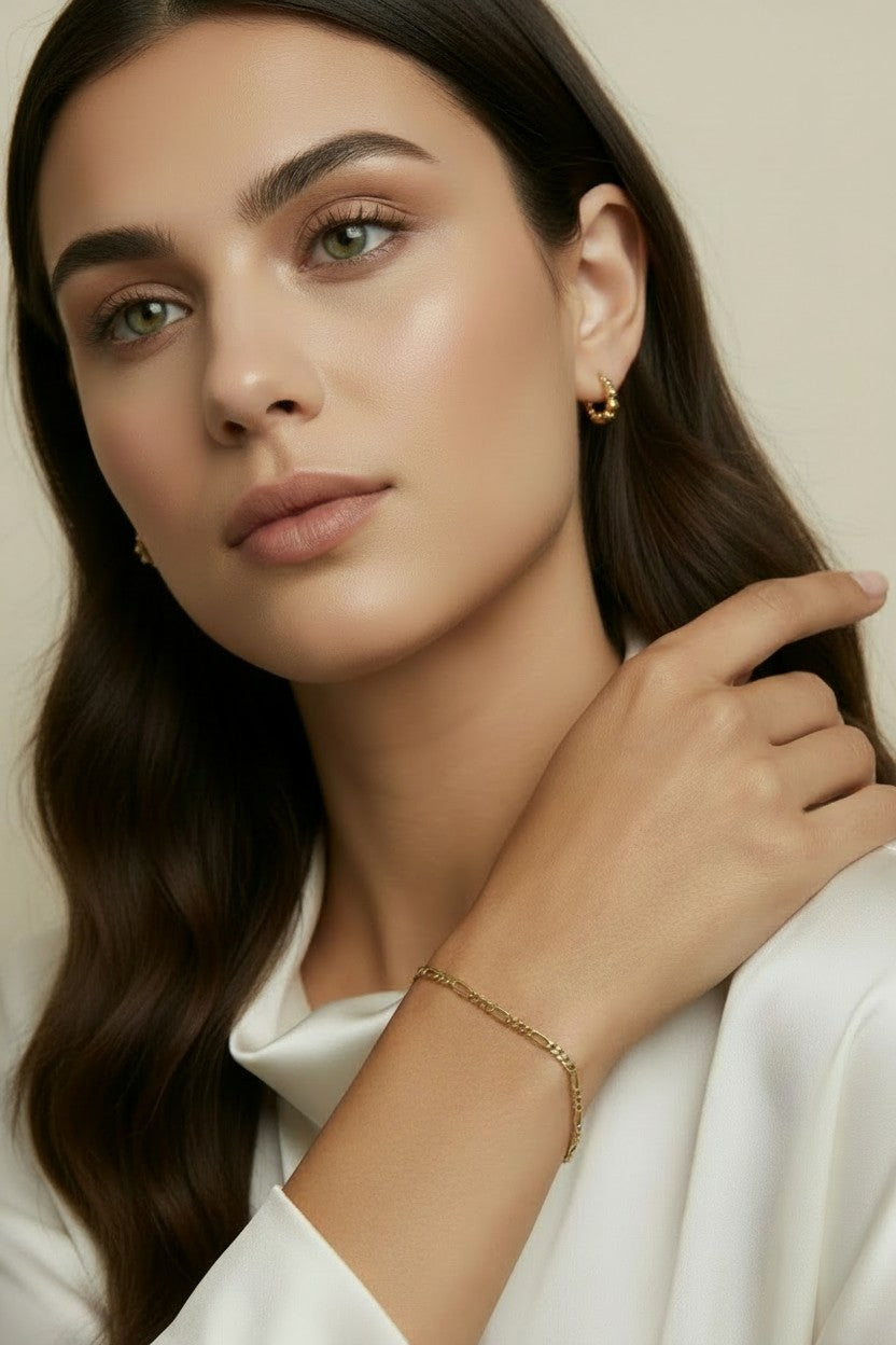 18k Gold Filled Rounded Figaro Chain Bracelet