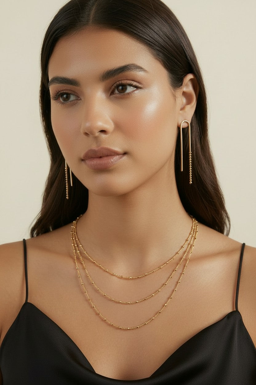 18k Gold Filled 1mm Spaced Beaded Chain Necklace | Delicate Everyday Style