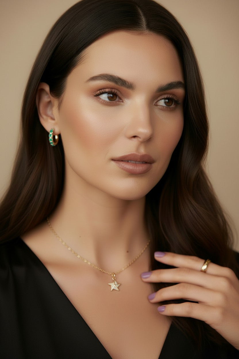 18k Gold Filled Stella a Mulinello CZ Necklace | Italian-Inspired Celestial Elegance