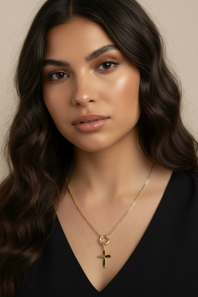 18k Gold Filled Rounded Polished Cross Pendant | Contemporary Faith