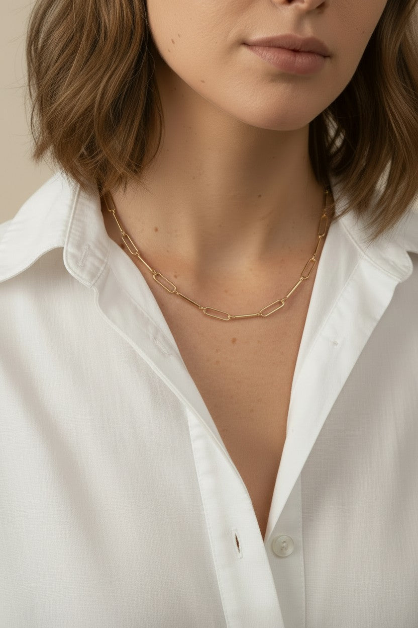 18k Gold Filled Paperclip & Straw Chain Necklace | Contemporary Timeless Style