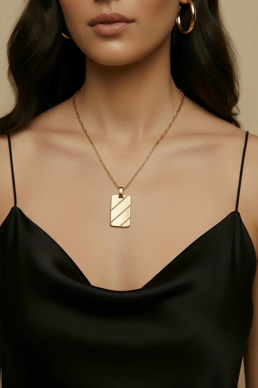 18k Gold Filled Geometric Crossing Line Pendant | Luxury Statement Piece