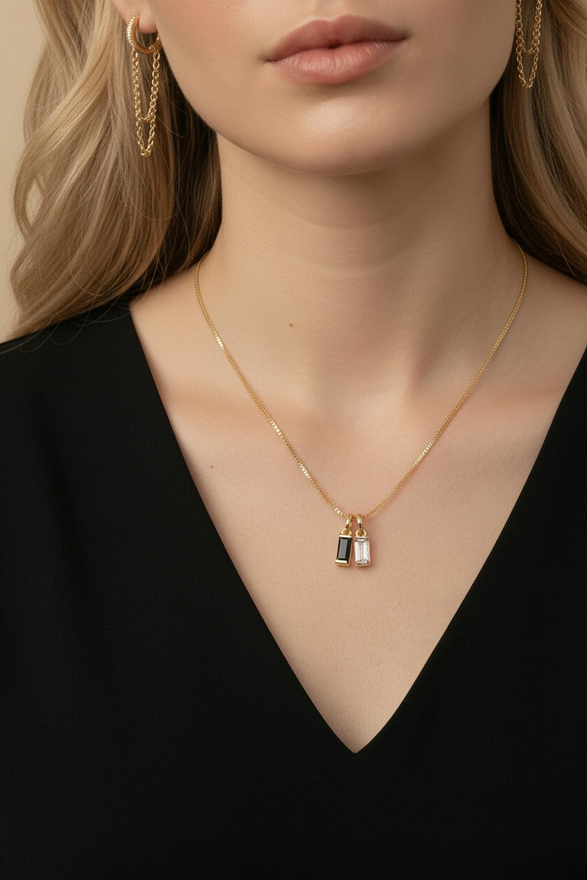 18k Gold Filled Black Baguette Charm Pendant | Complete Your Collection