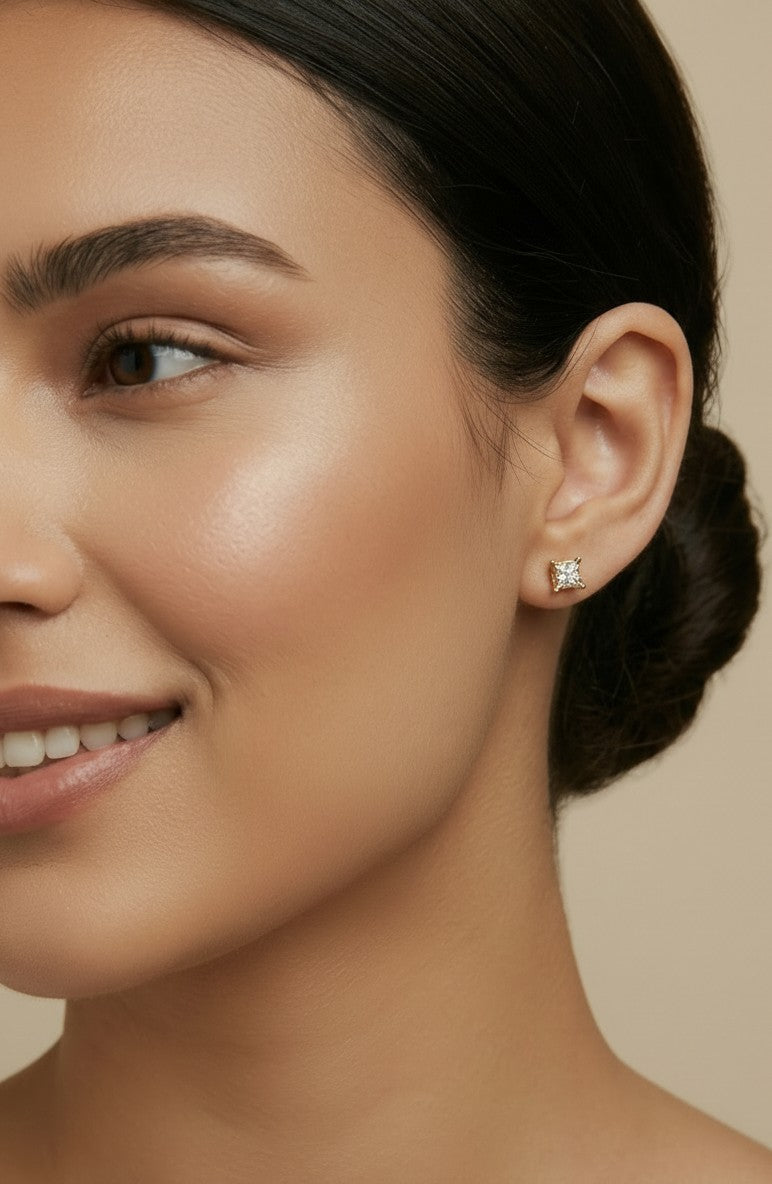✨ 18k Gold Filled Mini Pavé CZ Square Stud Earrings — Small. Square. Fully Sparkling.