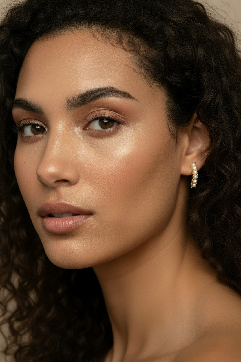 🤍 18k Gold Filled Pearl Row Curved Stud Earrings — A Line of Pearls. The Softest Statement