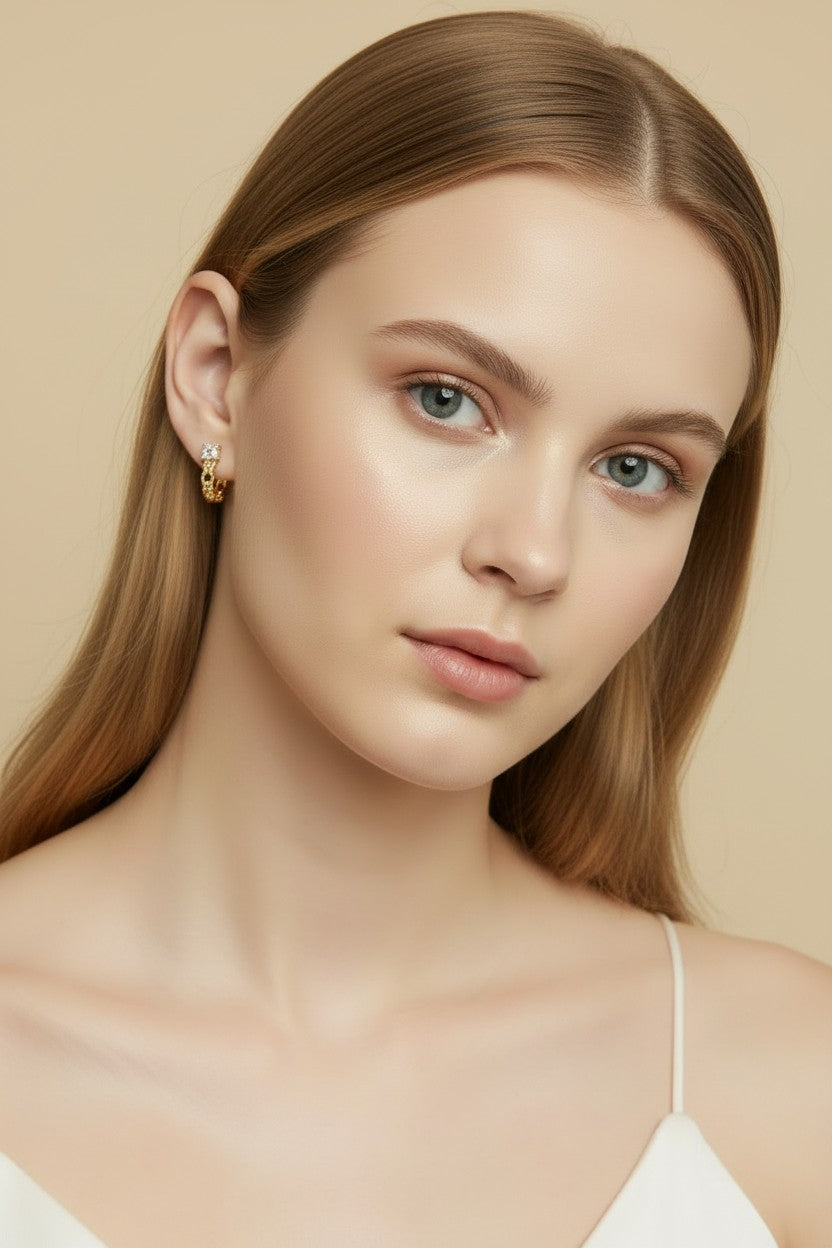 💎 18k Gold Filled Princess Cut CZ C-Hoop Earrings — One Square Stone. The Whole Hoop's Focal Point.