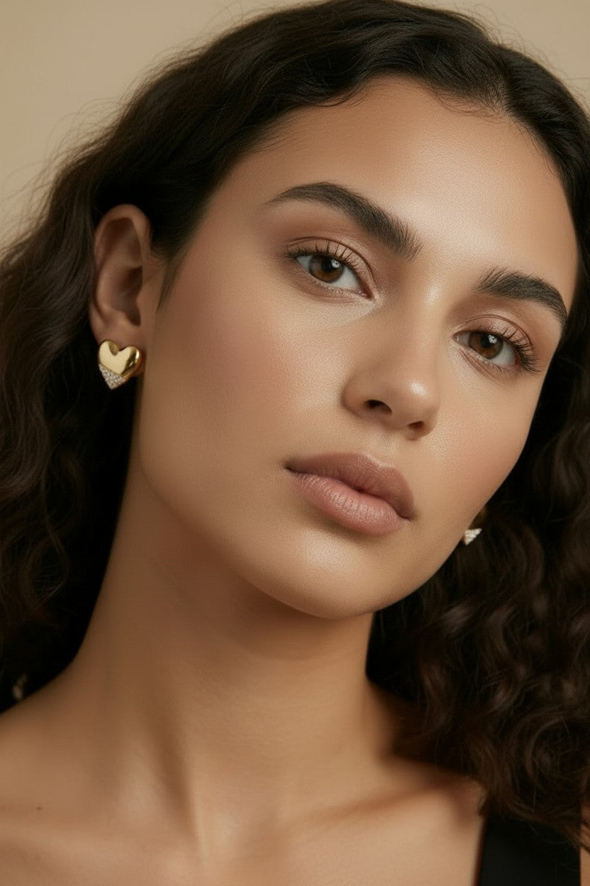 18k Gold Filled Heart Stud Earrings with CZ | A Collection of Love
