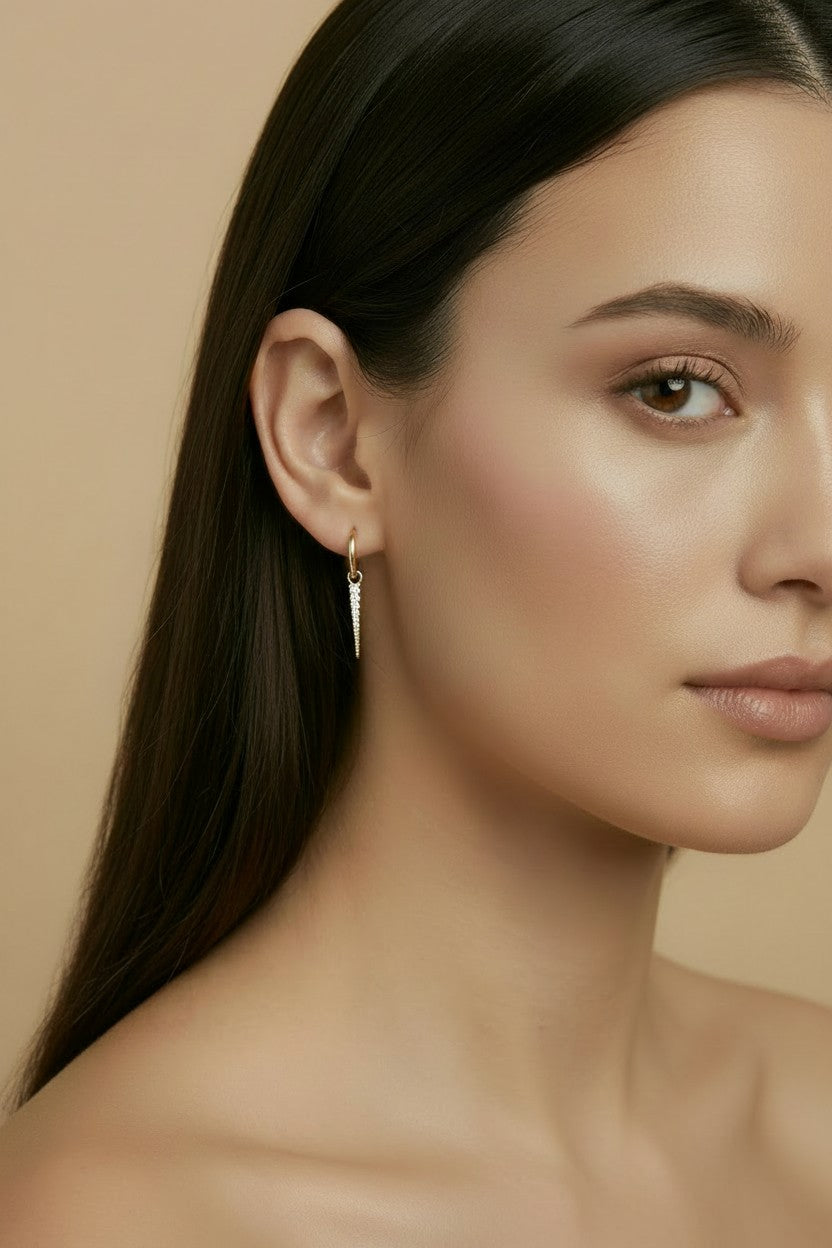 18k Gold Filled CZ Spear Earring Charm | Edgy Minimalist Add-On