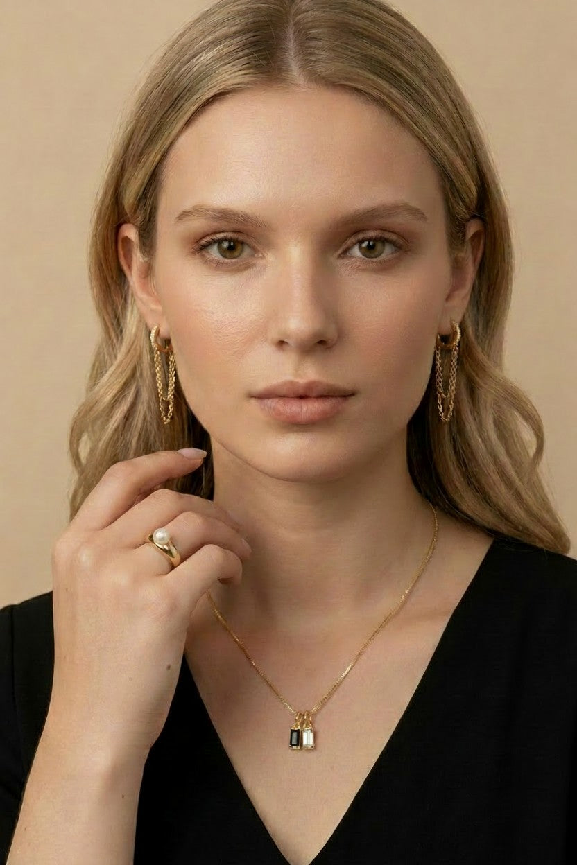 18k Gold Filled Black Baguette Charm Pendant | Complete Your Collection