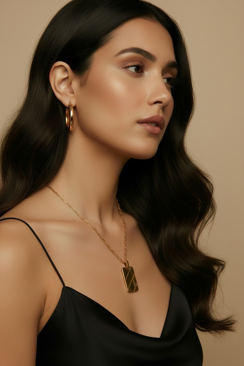 18k Gold Filled Geometric Crossing Line Pendant | Luxury Statement Piece