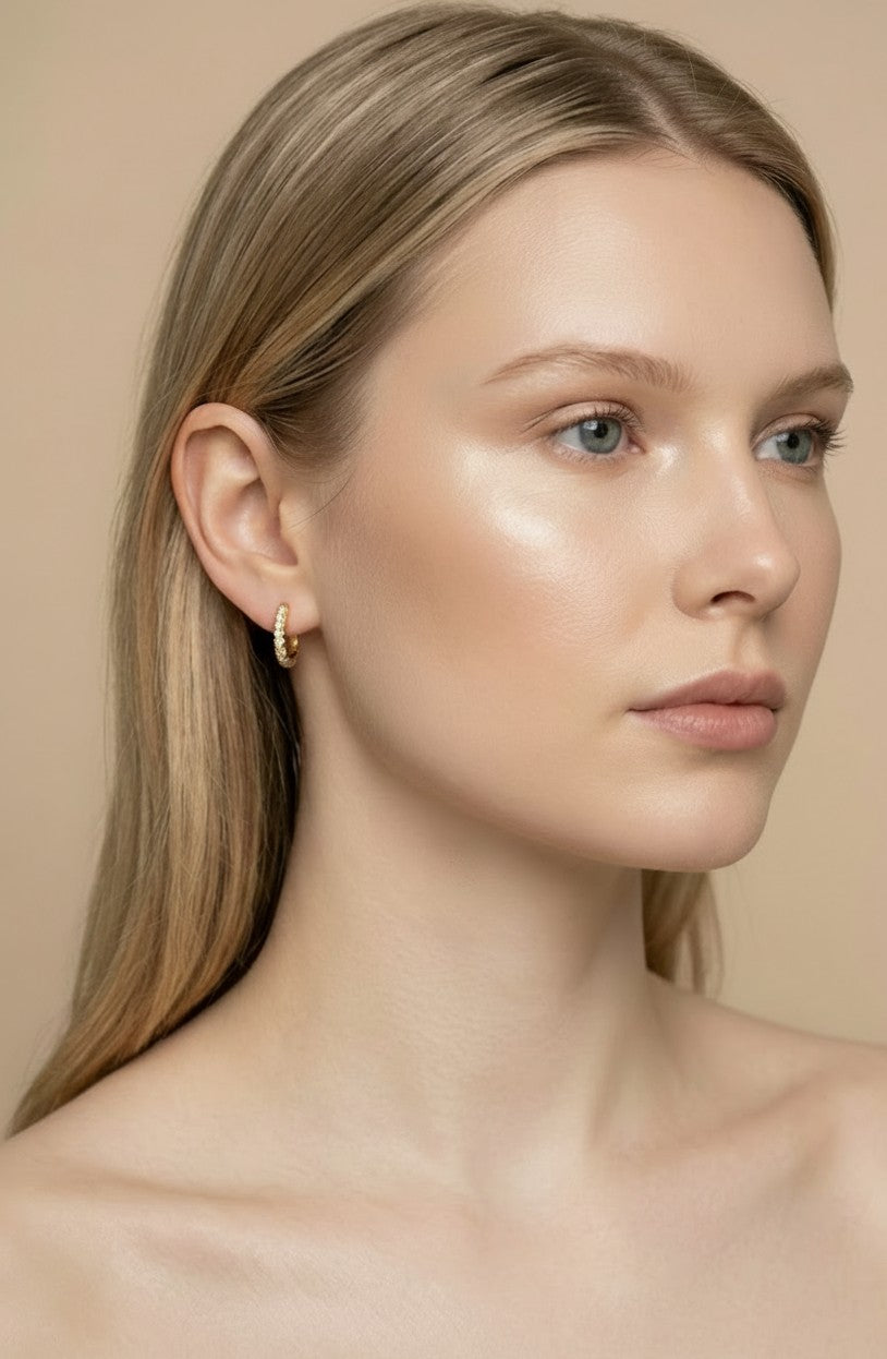 18k Gold Filled U-Shaped CZ Clicker Hoop Earrings | In &amp; Out Sparkle