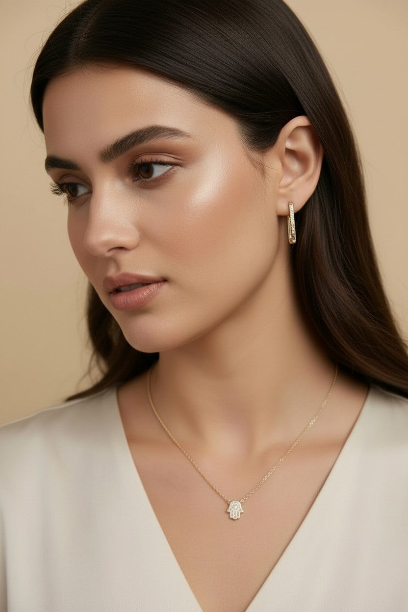 18k Gold Filled Oblong CZ Hoop Earrings | Elongated Sparkle