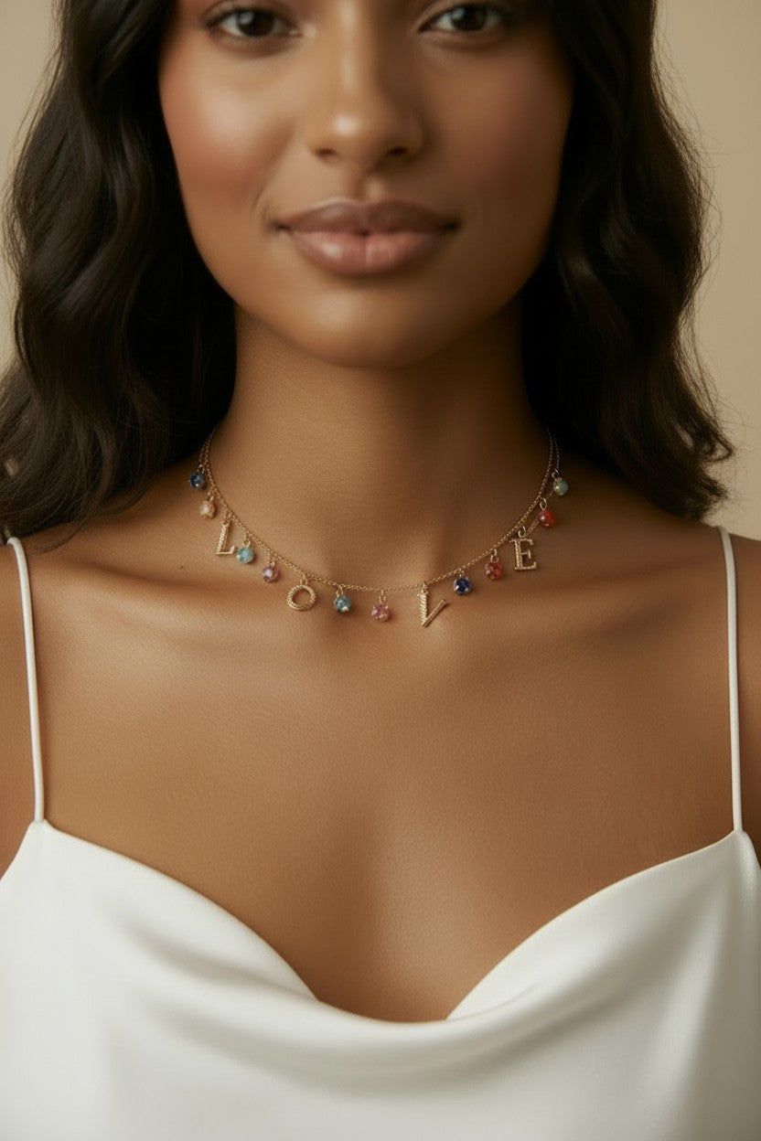 18k Gold Filled LOVE Necklace with Dangling CZ Accents | Wear It Your Way